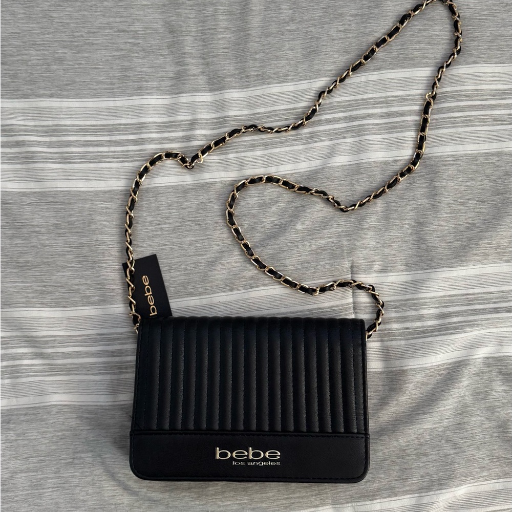 Bebe Black Quilted Crossbody Bag with Chain Strap